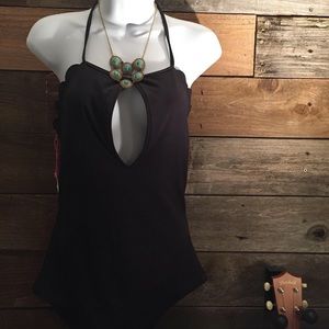 New NWT Vanilla/Beach Black one piece sexy low back swimsuit L